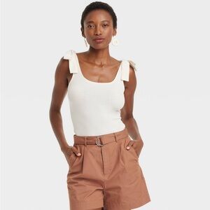 Women's Slim Fit Rib-Knit Tank Top - a New Day Cream XS